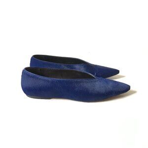 Emme Parsons Pointy Flats Loafers Womens 38 7.5 Blue Calf Hair Pointed Toe Shoes